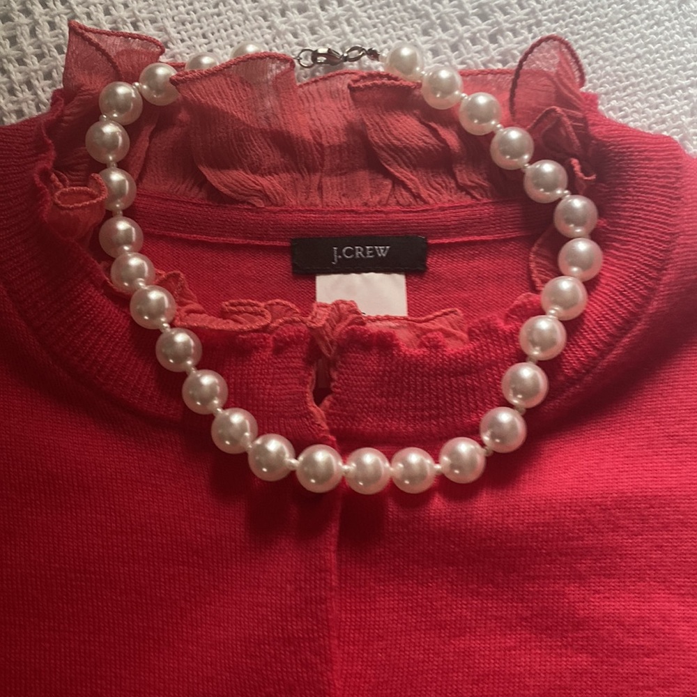 J Crew Tartine Merino Wool Cardigan with Chiffon Ruffle Trim S